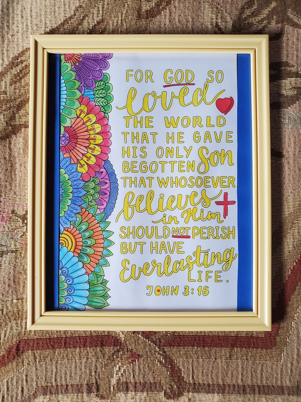 Hand Crafted Multicolor Floral Scripture Wall Art